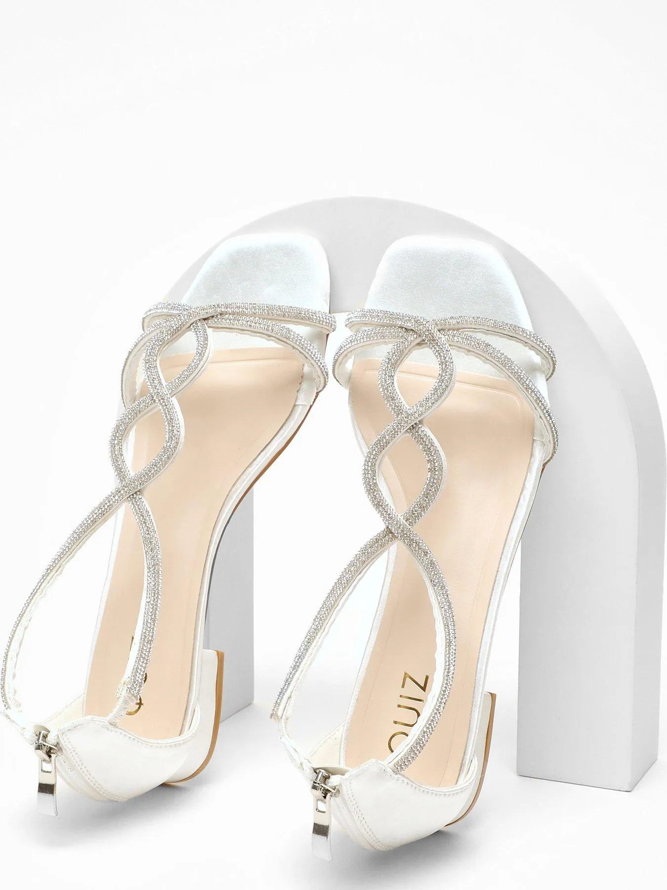 Quiz White Satin Diamante T-strap Flat Sandals