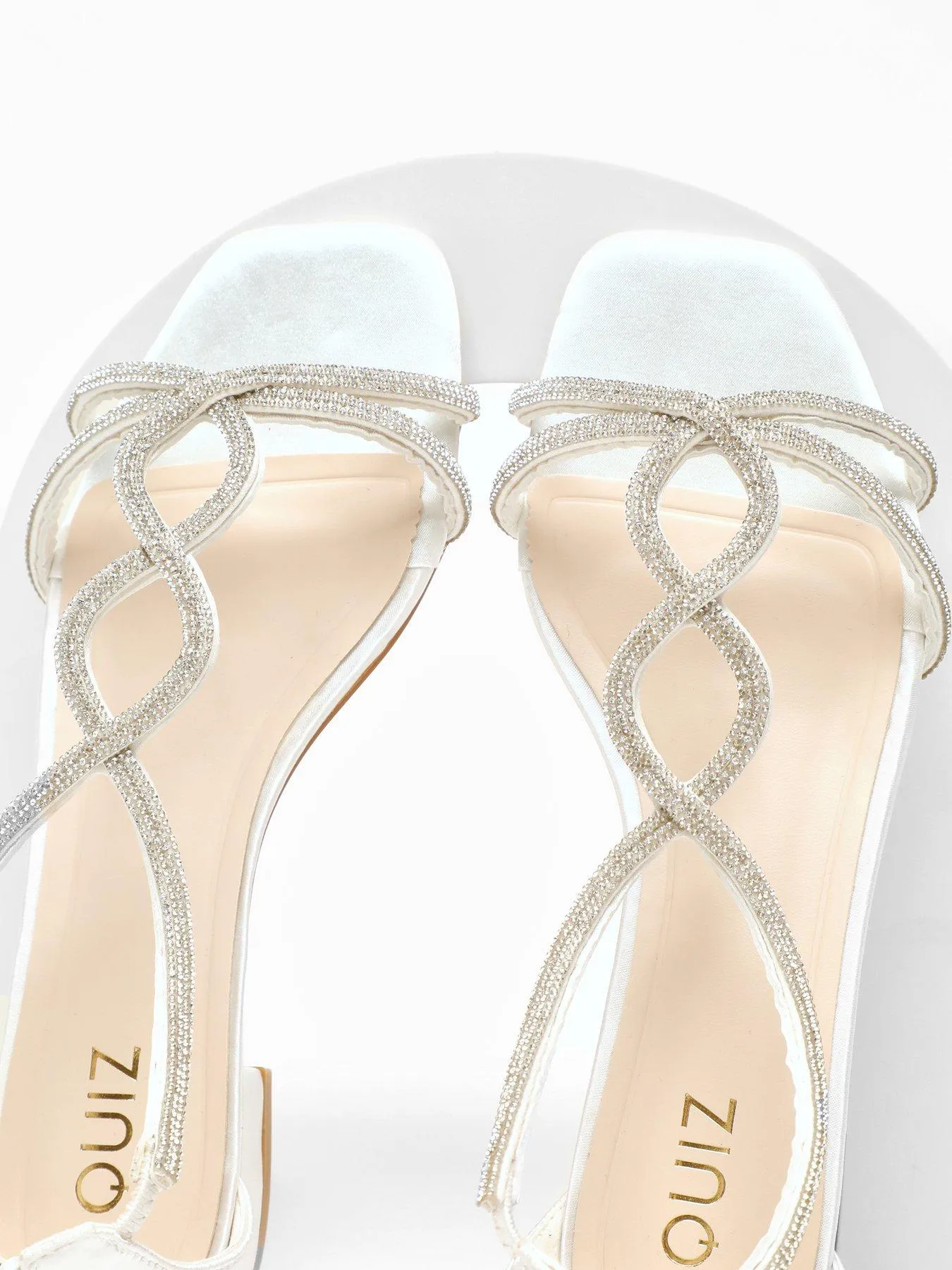 Quiz White Satin Diamante T-strap Flat Sandals