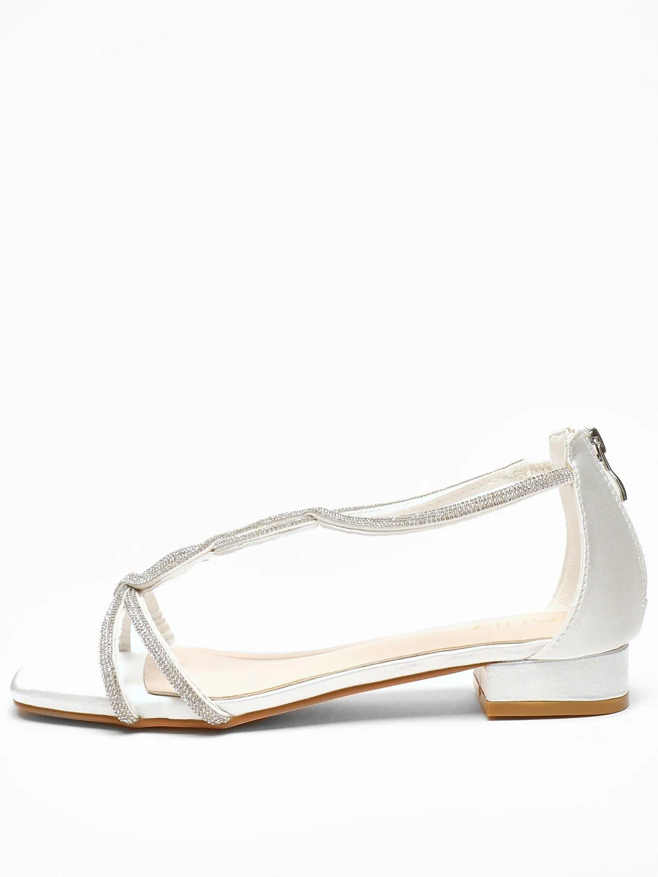 Quiz White Satin Diamante T-strap Flat Sandals