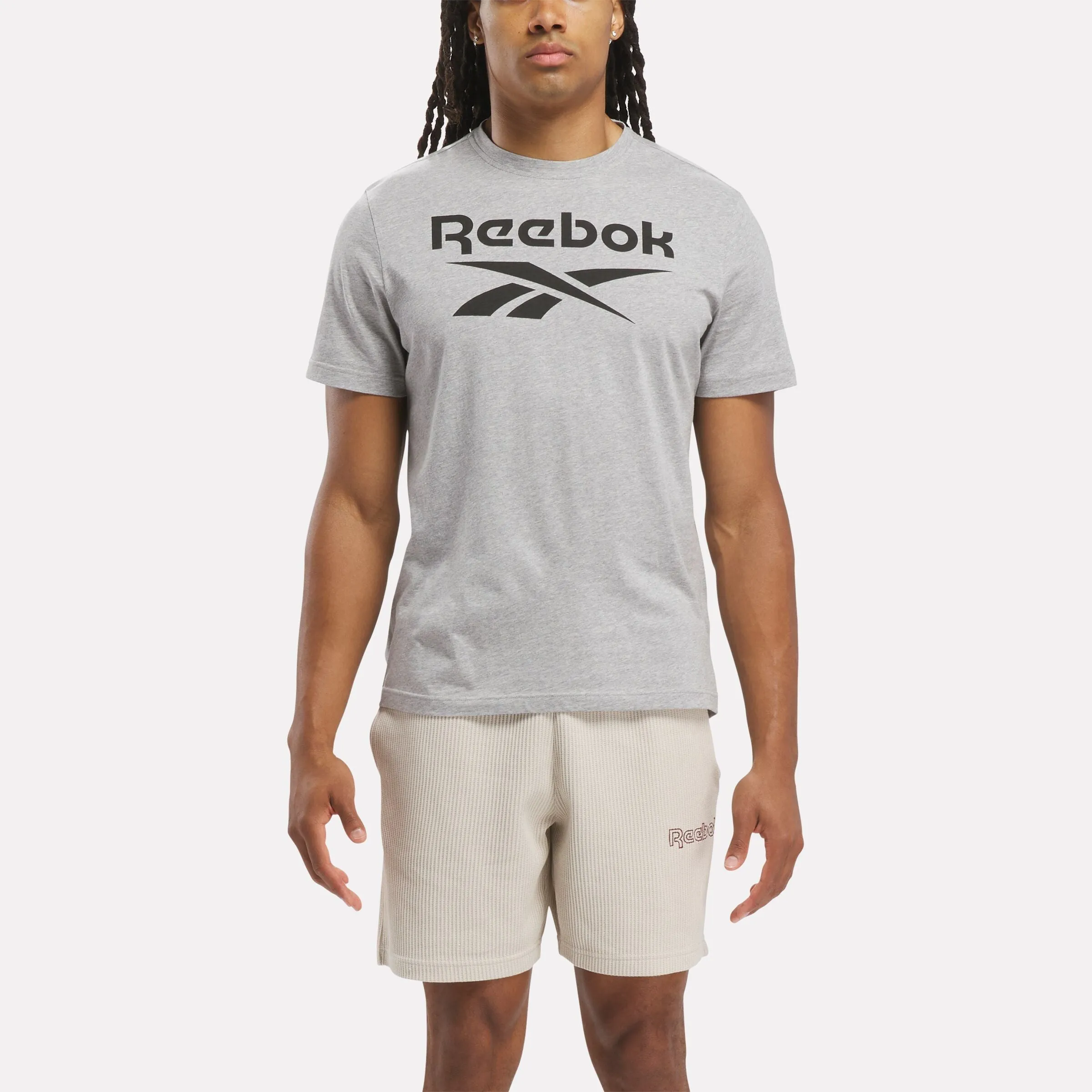 Reebok Id Stacked Logo T-Shirt Medium Grey Heather