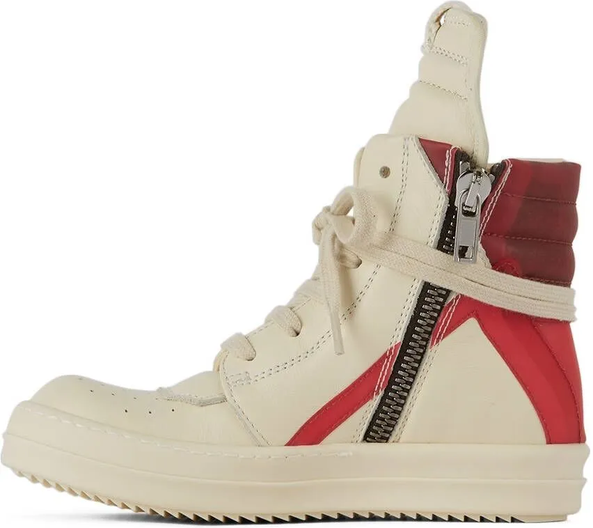 Rick Owens Kids Off-White & Red Geobasket High Sneakers