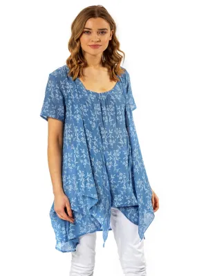 Roman Light Blue Floral Print Crinkle Tunic Top