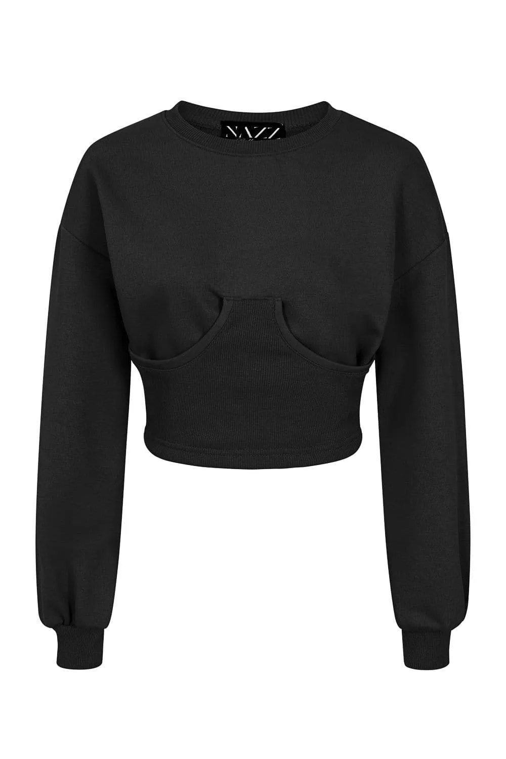 Sasha Black Under Bra Waisted Sweatshirt Tracksuit Set