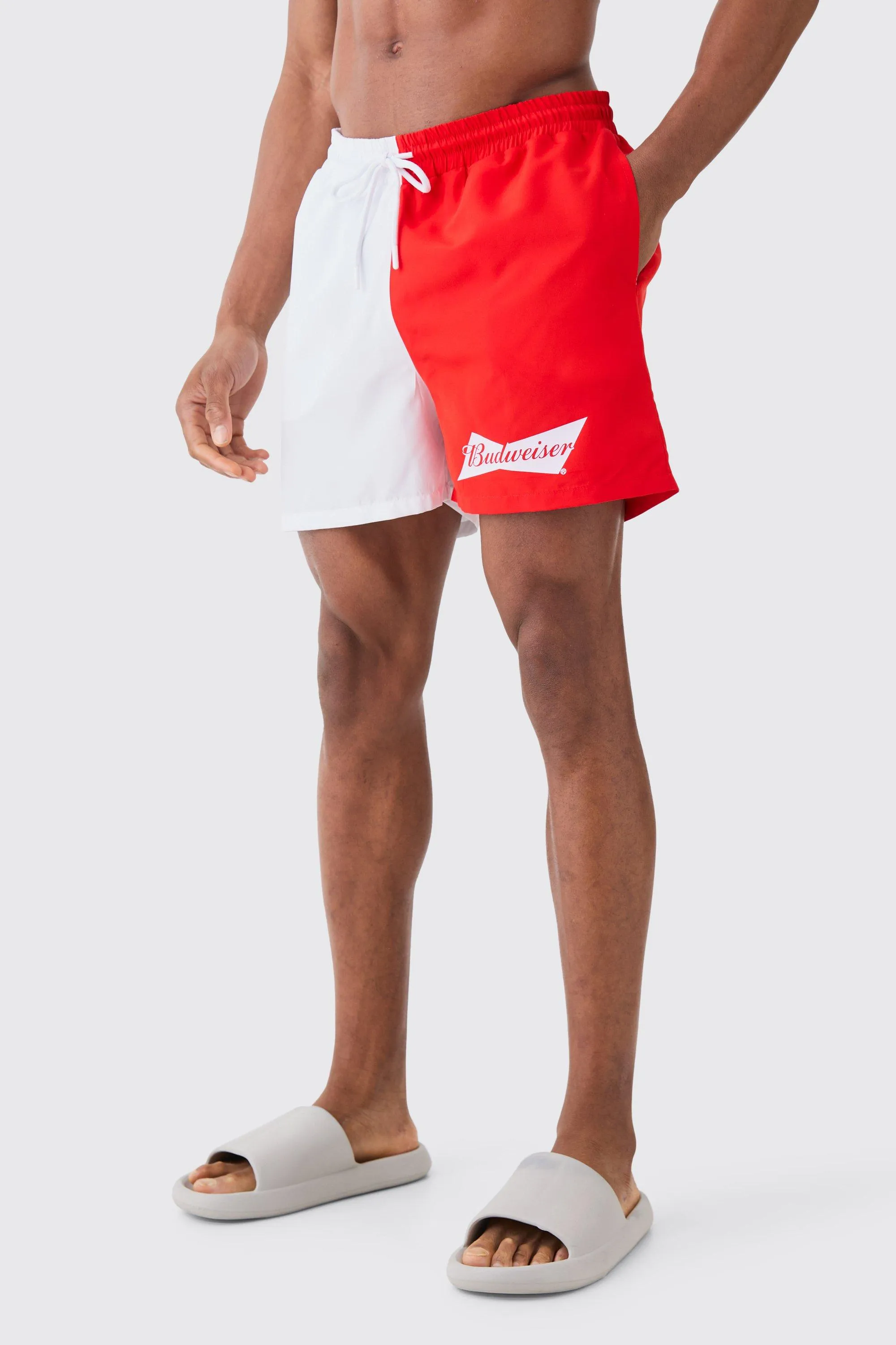 Short Length Budweiser License Swim Short | boohooMAN UK