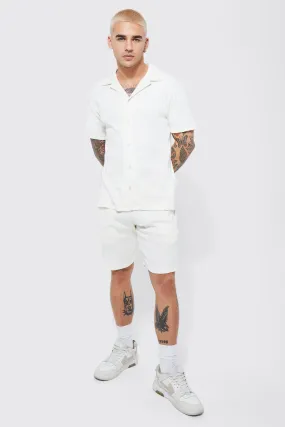 Short Sleeve Rib Shirt And Short Set | boohooMAN UK