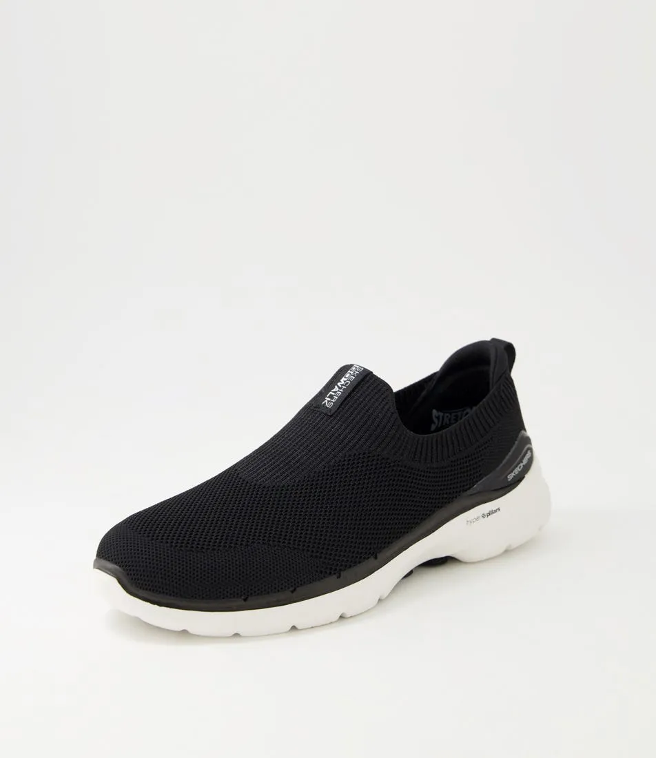 SKECHERS Go Walk 6 Black White Knit Sneakers