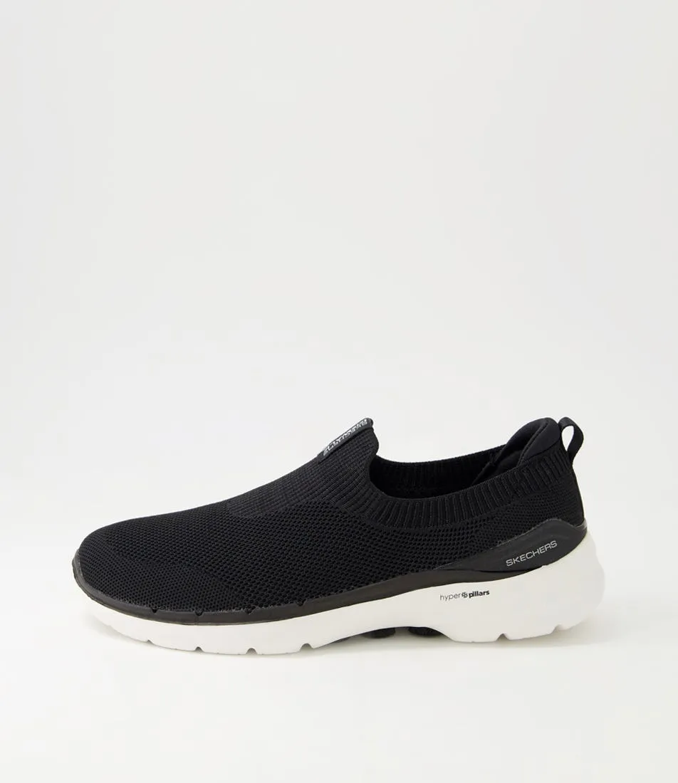 SKECHERS Go Walk 6 Black White Knit Sneakers