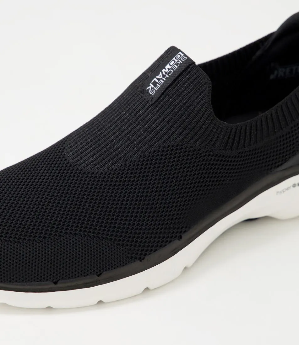 SKECHERS Go Walk 6 Black White Knit Sneakers