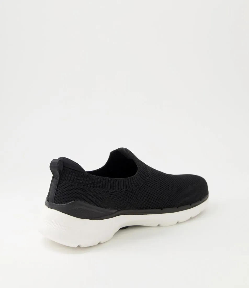 SKECHERS Go Walk 6 Black White Knit Sneakers