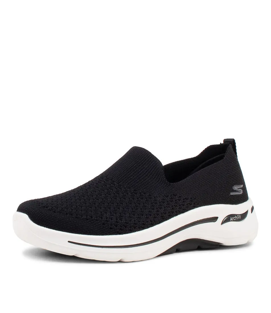 SKECHERS Go Walk Arch Fit Black White Smooth Sneakers