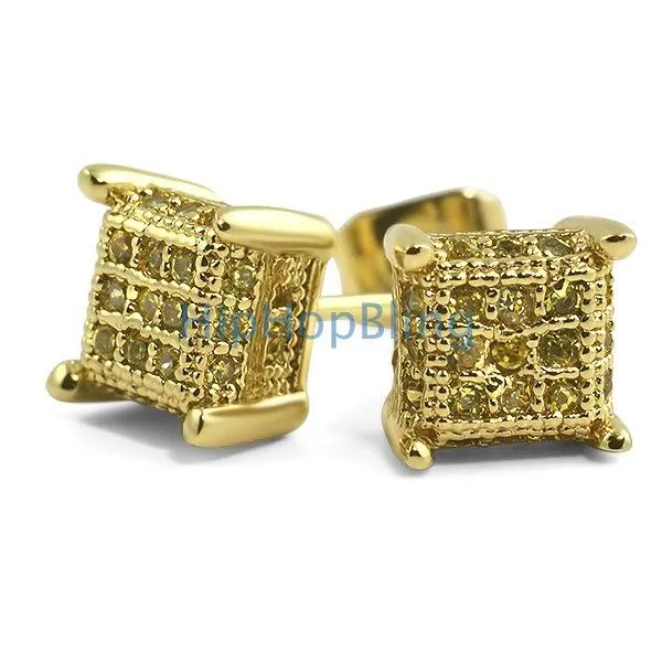 Small 3D Lemonade Cube Micro Pave Earrings