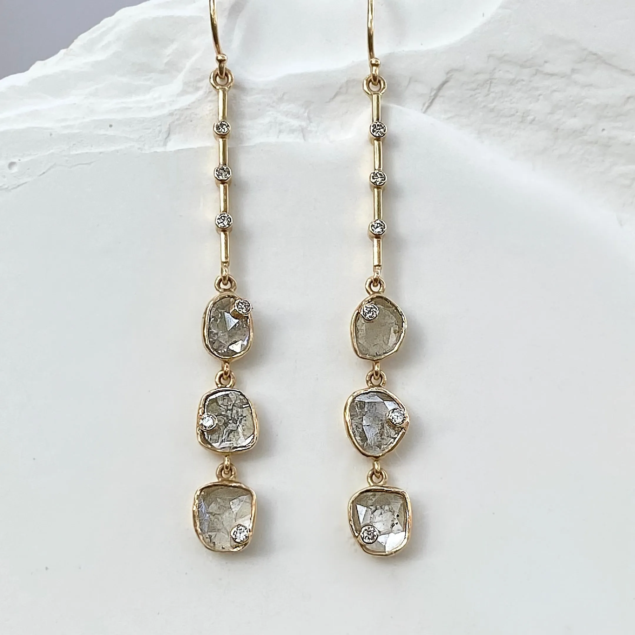 SOLD SAMPLE SALE DIAMOND SLICE LINEAR EARRINGS