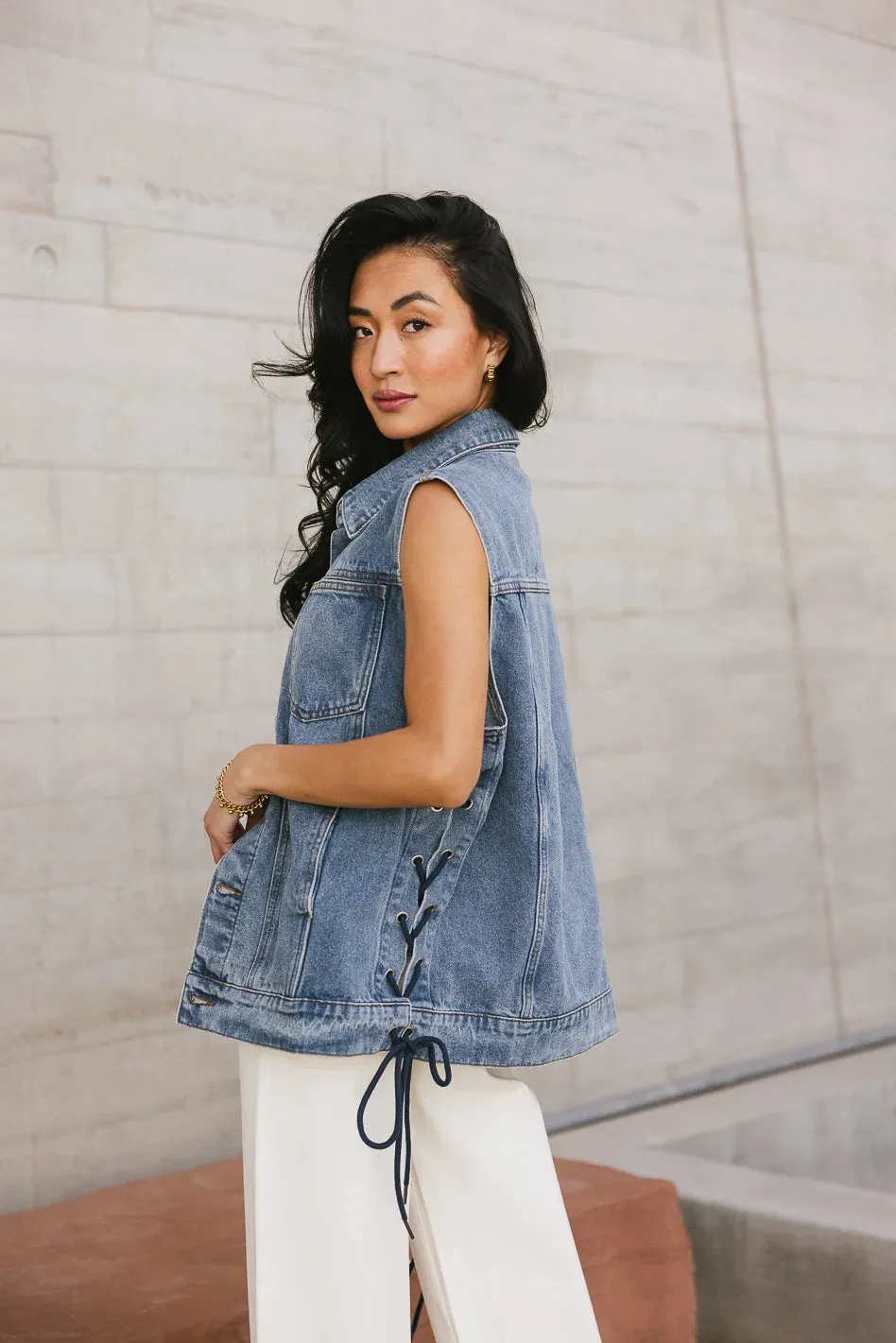 Stephie Lace Up Denim Vest