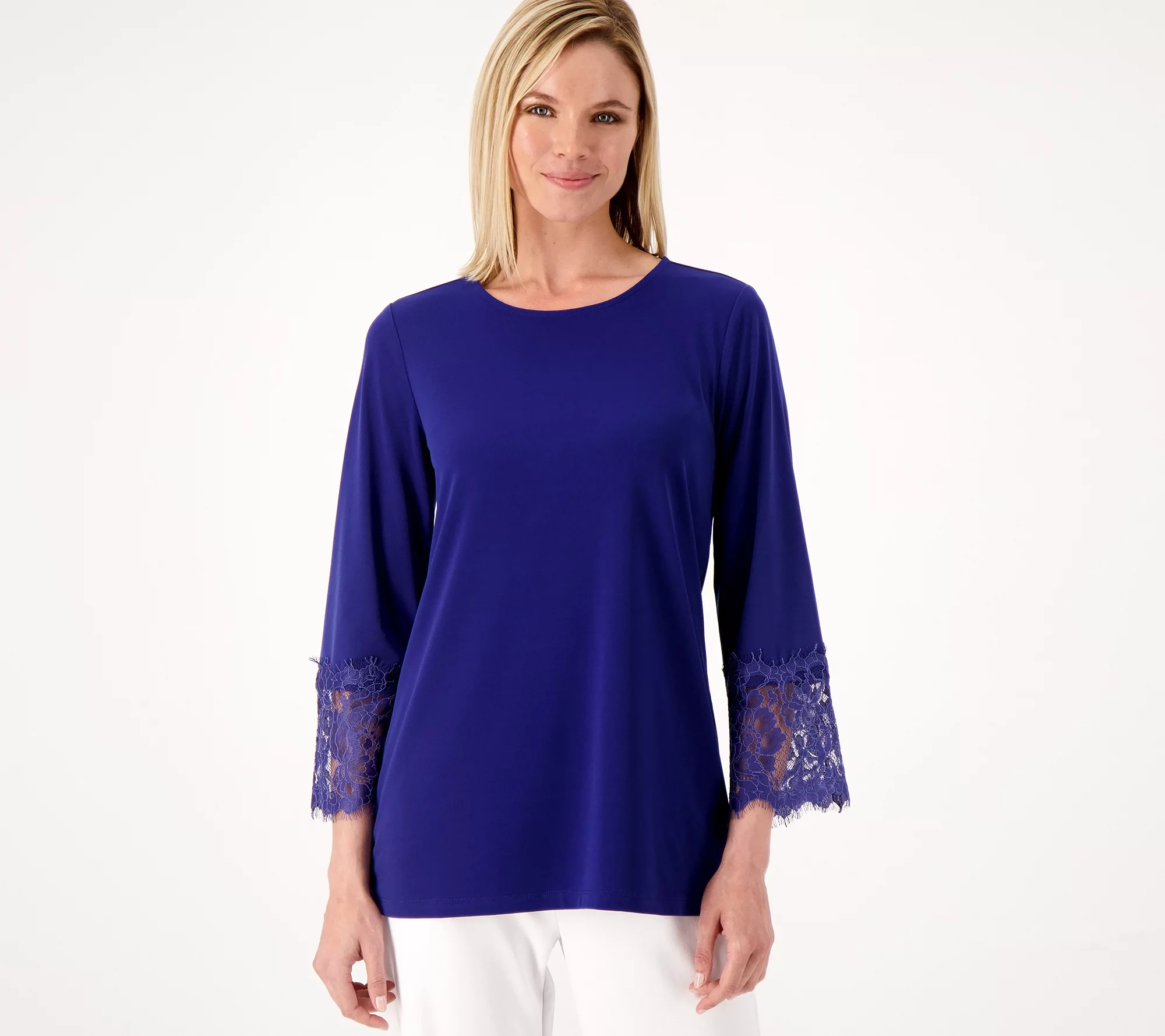 Susan Graver Occasions Reg Liquid Knit Tunic with Lace Details