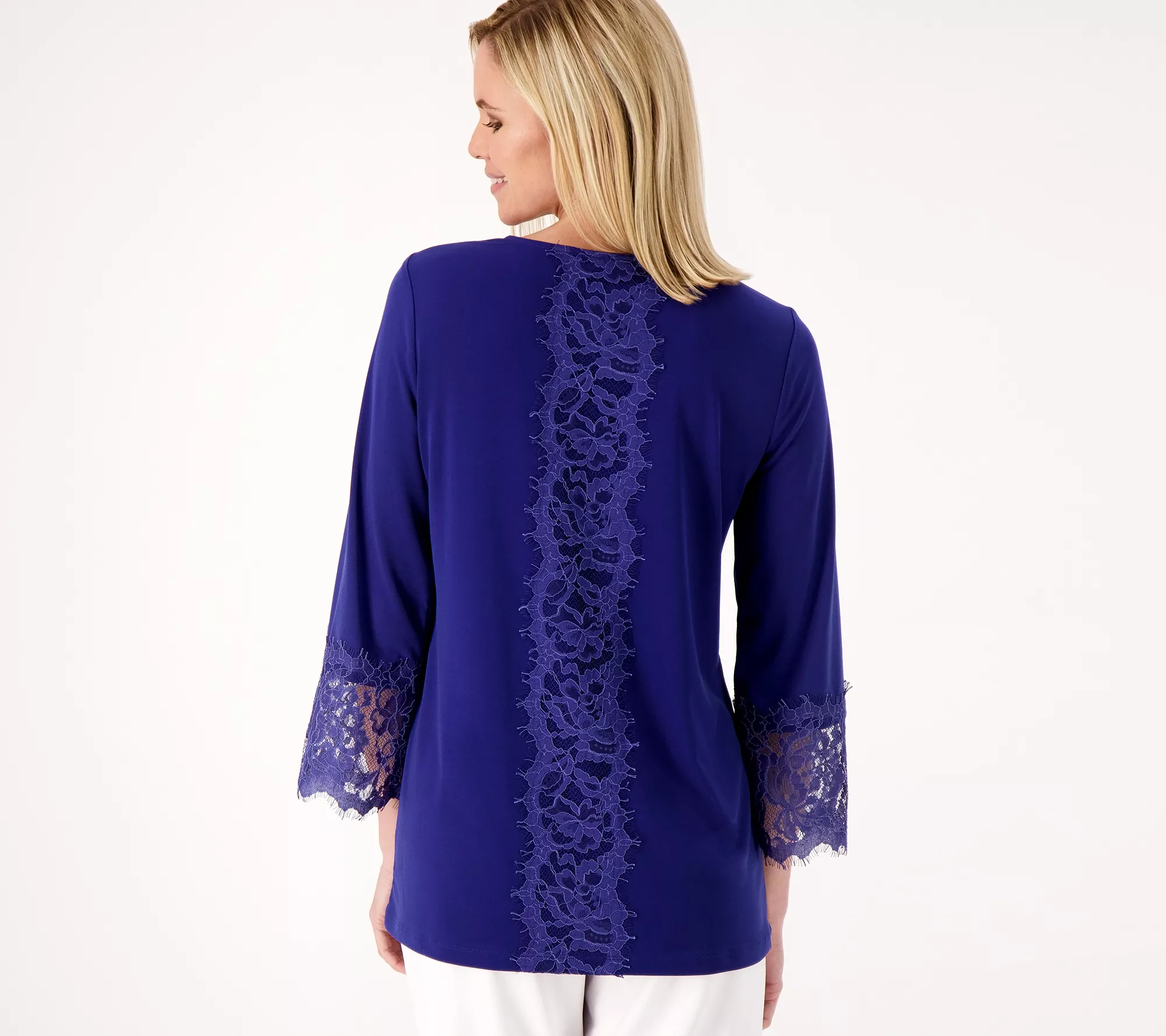 Susan Graver Occasions Reg Liquid Knit Tunic with Lace Details