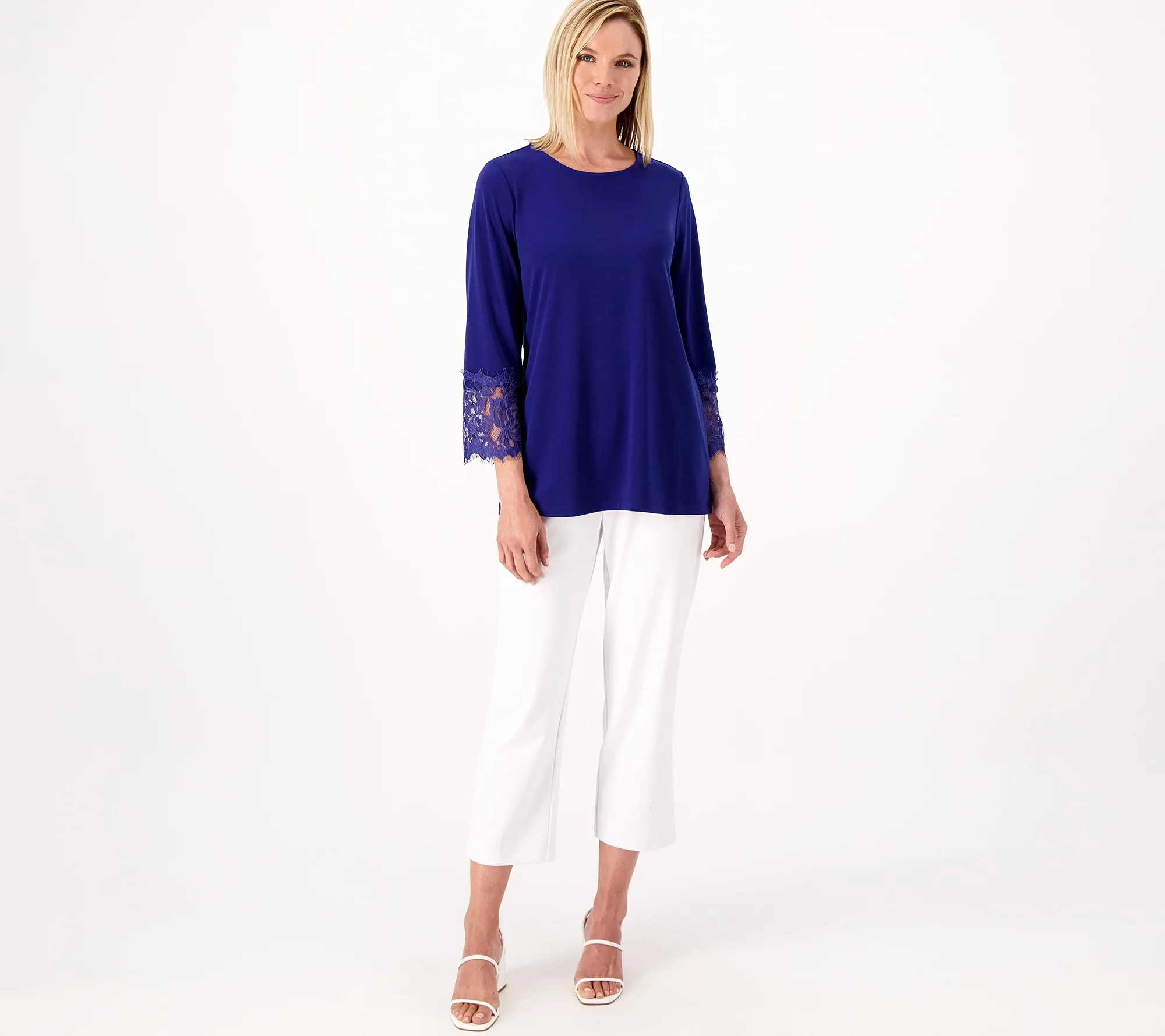 Susan Graver Occasions Reg Liquid Knit Tunic with Lace Details