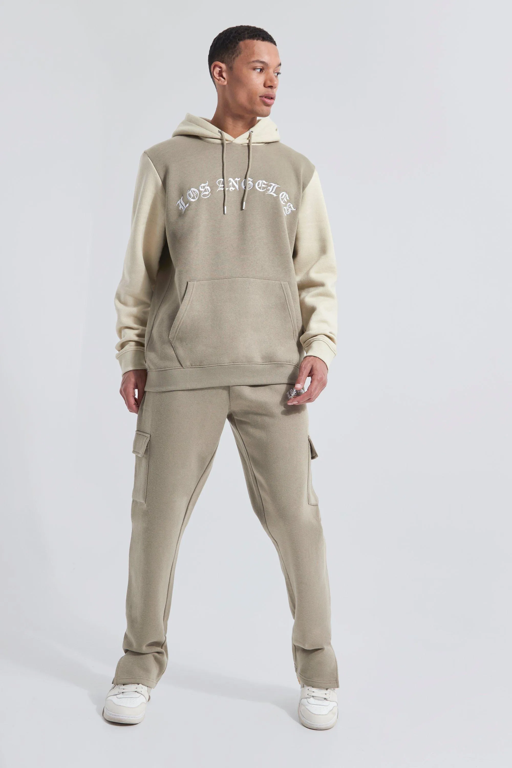 Tall Varsity Split Hem Cargo Tracksuit | boohooMAN UK