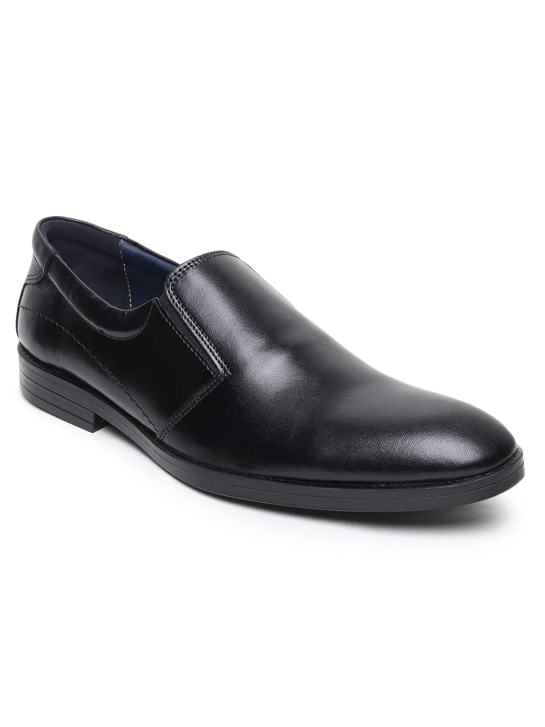 Teakwood Genuine Leather Black Slip On Shoes for Men