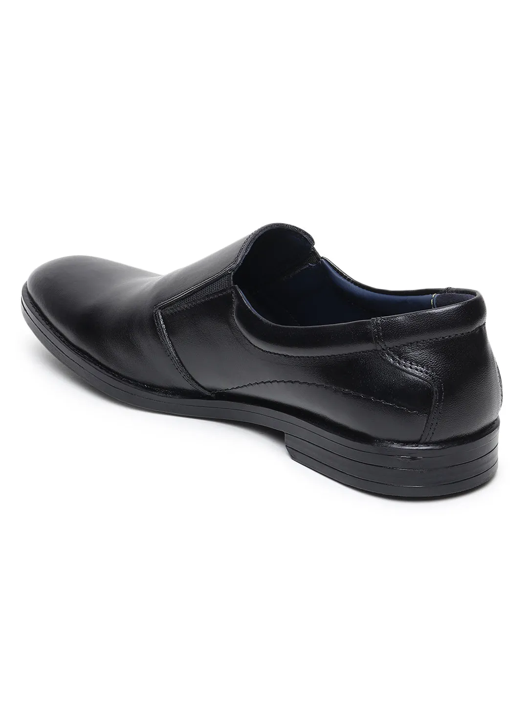 Teakwood Genuine Leather Black Slip On Shoes for Men