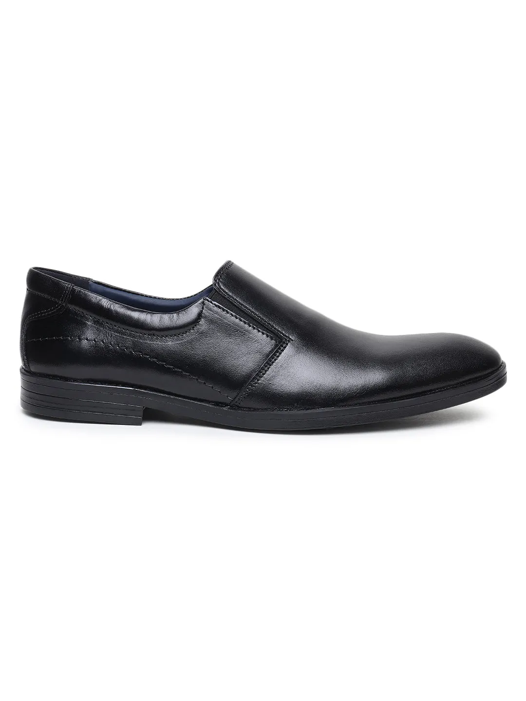 Teakwood Genuine Leather Black Slip On Shoes for Men