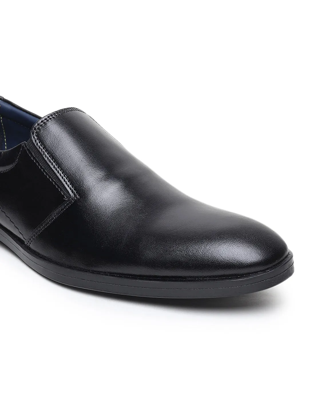 Teakwood Genuine Leather Black Slip On Shoes for Men