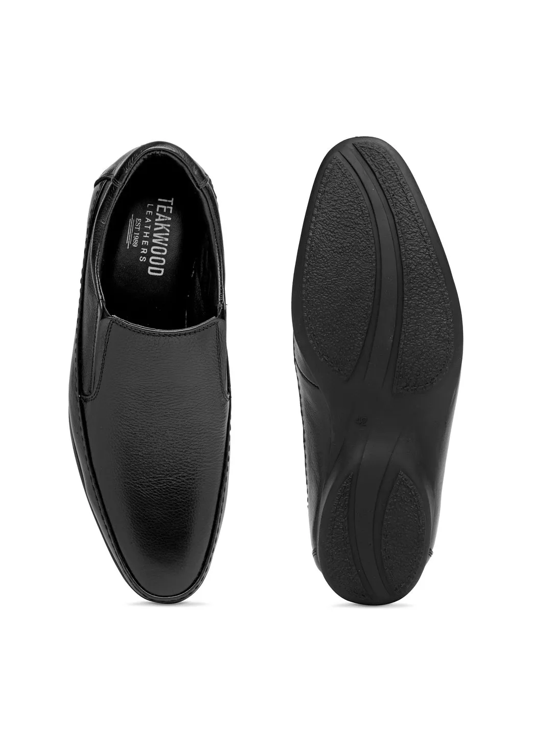 Teakwood Genuine leather Men Black Formal Slip-On Shoes