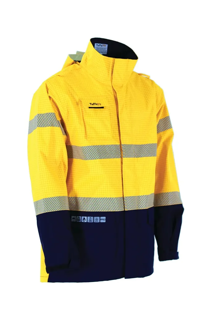 Tuffa Workwear Tuffa J009 Jacket Wet Weather PPE2 Inherently Flame Resistant - Yellow/Navy - S