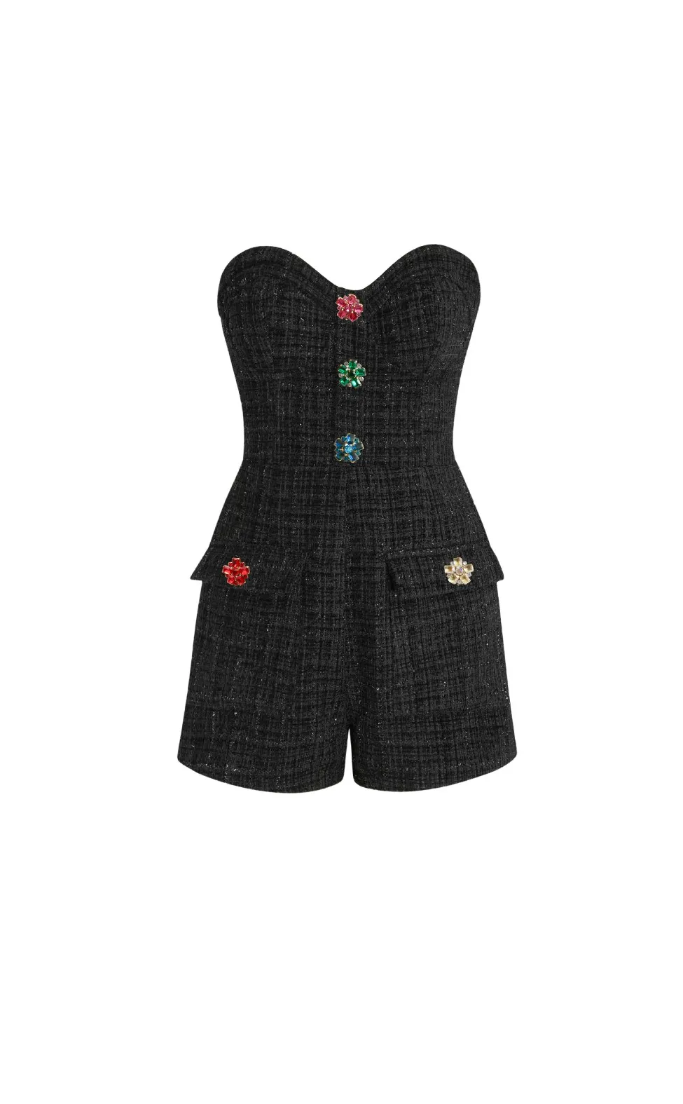 --Tweed Button-Detailed Romper-