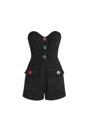 --Tweed Button-Detailed Romper-