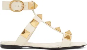 Valentino Garavani White Leather Roman Stud Flat Sandals