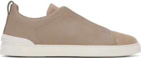 ZEGNA Beige Triple Stitch Sneakers