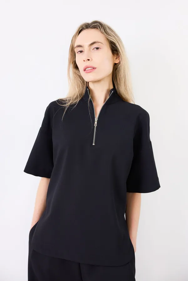 Zip Mockneck Oversize Tunic - Black